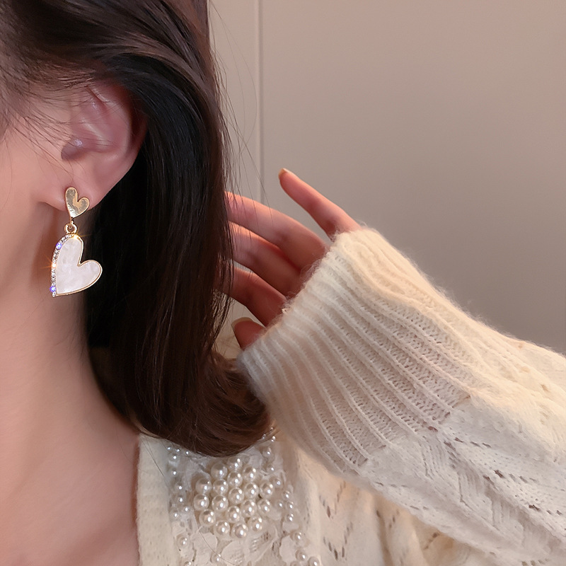 925 Silver Needle Diamond Asymmetric Love Earrings 8 undefined