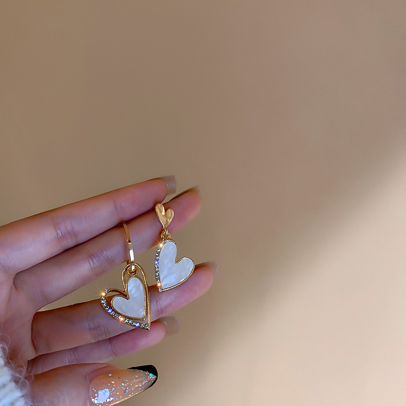 925 Silver Needle Diamond Asymmetric Love Earrings 9 undefined