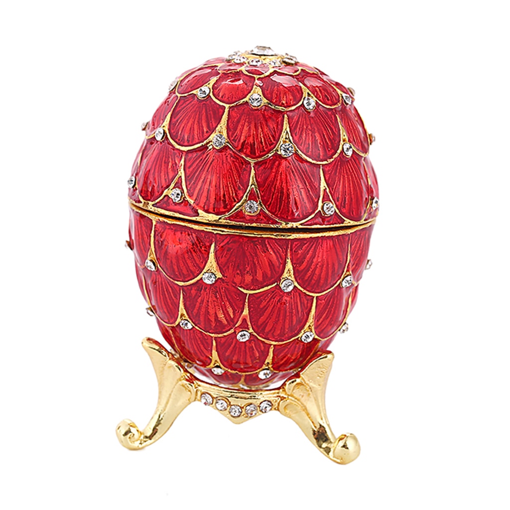 Fancy Color Enamel Easter Egg Stroage Box Crystal Jeweled Trinkets Holder