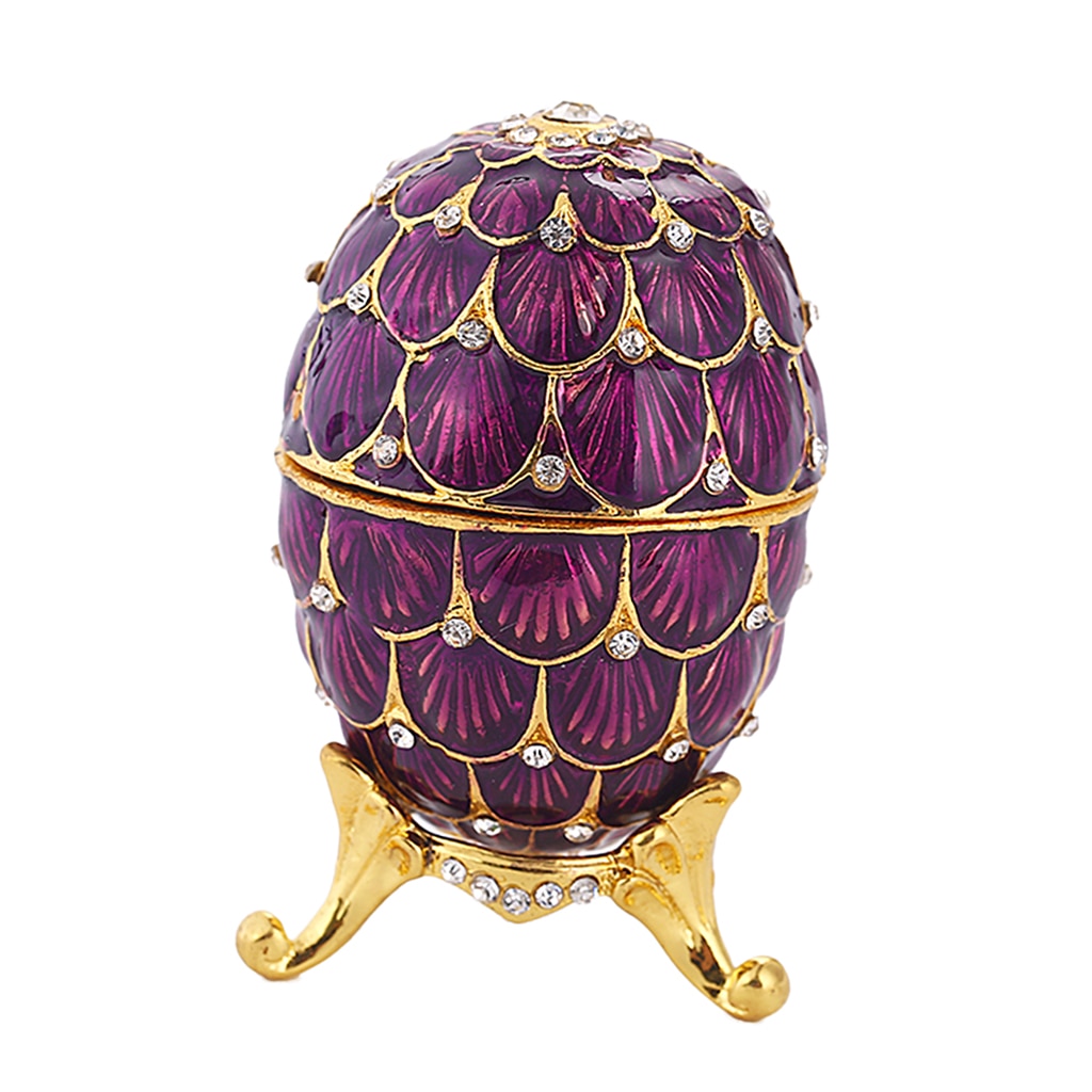 Fancy Color Enamel Easter Egg Stroage Box Crystal Jeweled Trinkets Holder