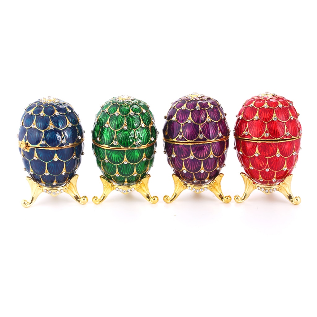 Fancy Color Enamel Easter Egg Stroage Box Crystal Jeweled Trinkets Holder