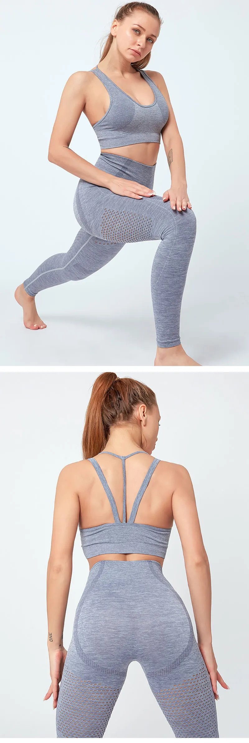 Ptsports seamless yoga wear sets yoga gym set wholesale athletic wear fitness seamless yoga set for women