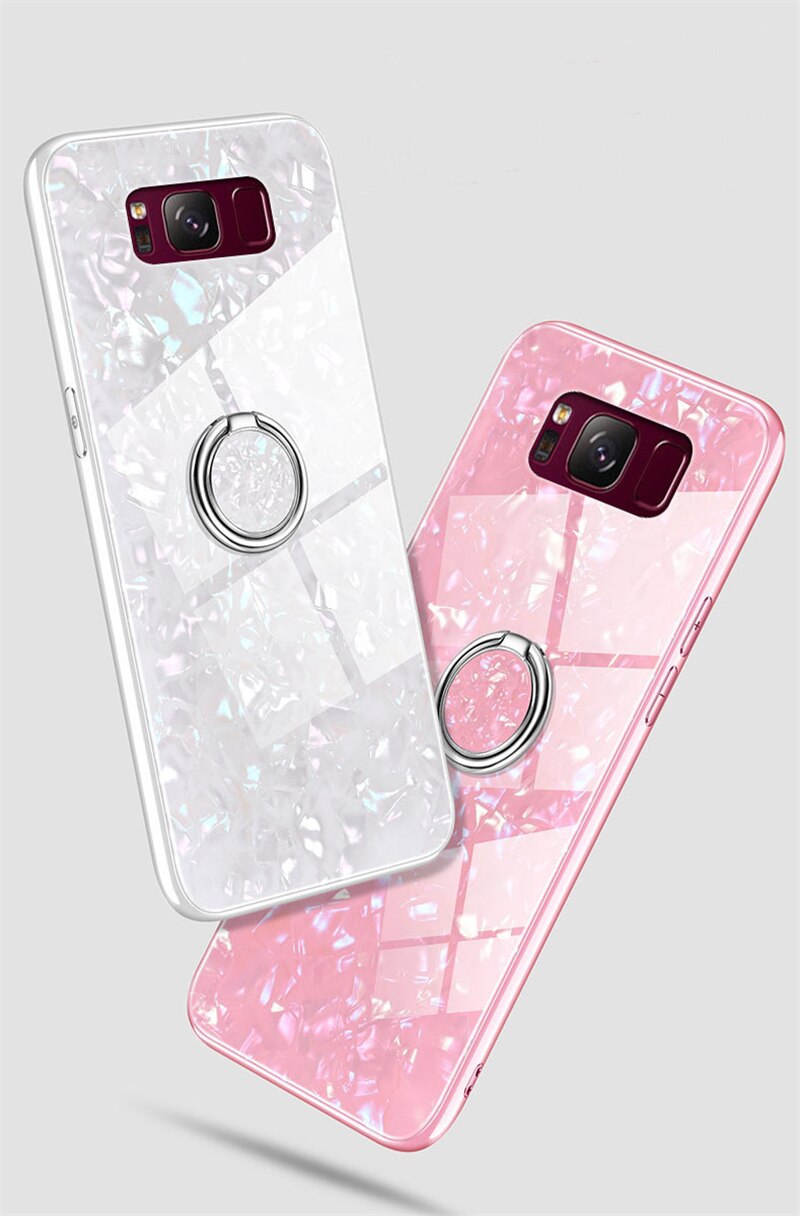 Phone Case Tempered Glass Magnetic Finger Ring Stand for Huawei Mobile Back Cover