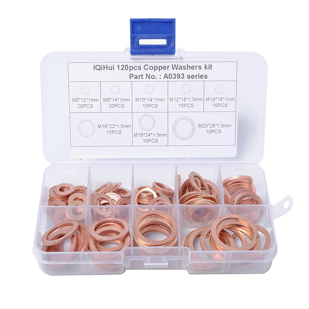 120 Pieces 8 Sizes Copper Washers Flat Ring Sealing Fitting Washers Gasket