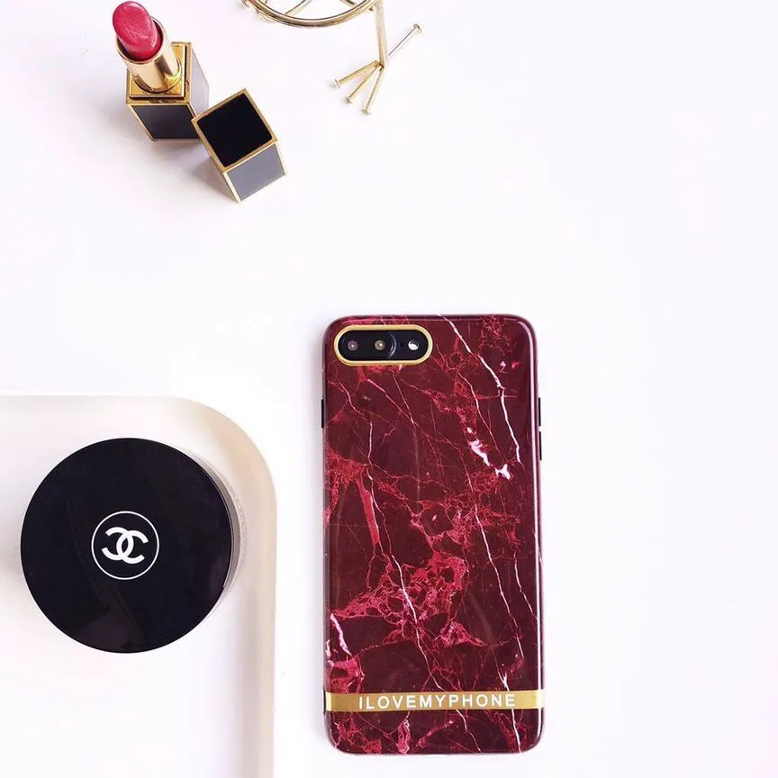 Tendance Rétro Vintage Rouge étui en marbre pour iPhone 8, étui en marbre pour iPhone X couverture