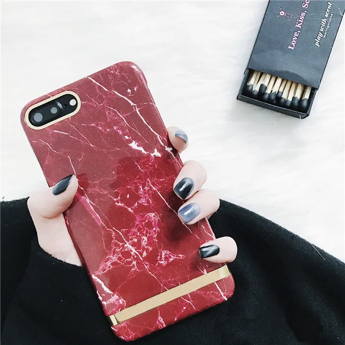 Tendance Rétro Vintage Rouge étui en marbre pour iPhone 8, étui en marbre pour iPhone X couverture