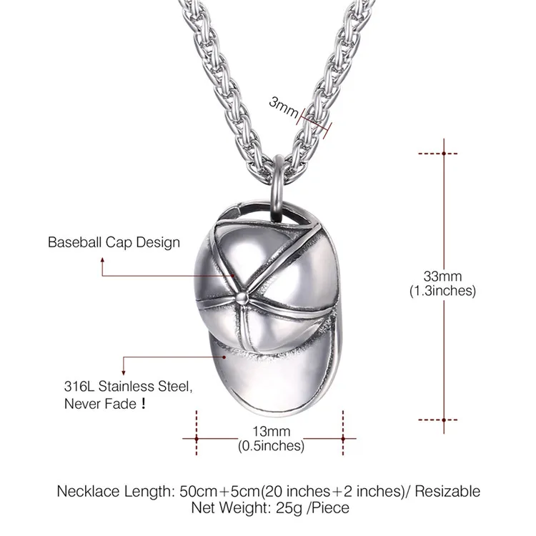 U7 black stainless steel cap unique pendant necklace men