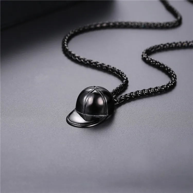 U7 black stainless steel cap unique pendant necklace men