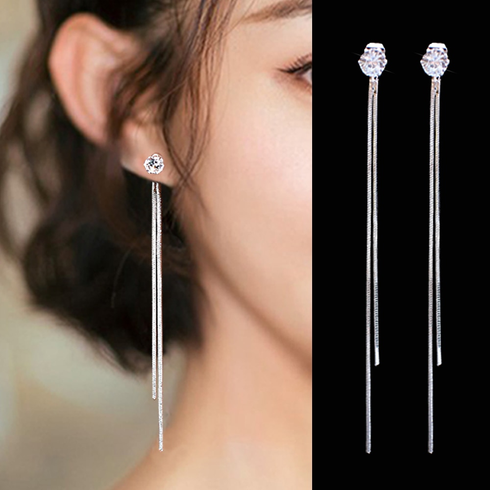 Korean fashion simple and popular long tassel Rhinestone curved Earrin –  urban-trend.co.in