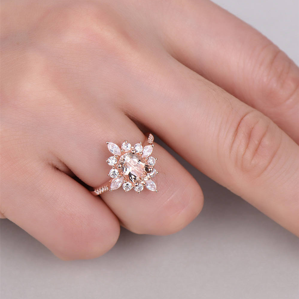Flower Rings With Unique Snowflake Design Rose Gold Color Cubic Zirconia Jewelry Fashion Party Women Finger Ring 6 undefined