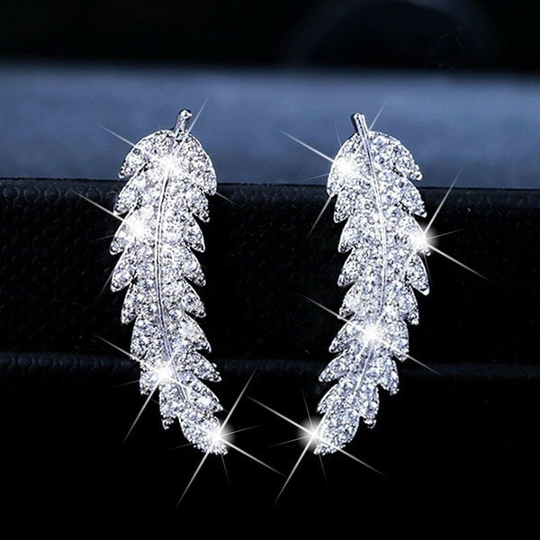 Zircon gold and silver leaf earrings Korean fashion ladies 2 1631738701434458112 Zircon gold and silver leaf earrings Korean fashion ladies