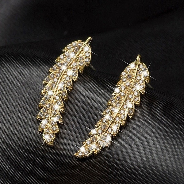 Zircon gold and silver leaf earrings Korean fashion ladies 6 1631738704789901312 Zircon gold and silver leaf earrings Korean fashion ladies