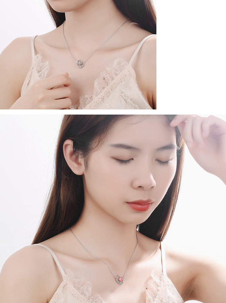 1631740321421463552 Strawberry pink crystal moon short chain
