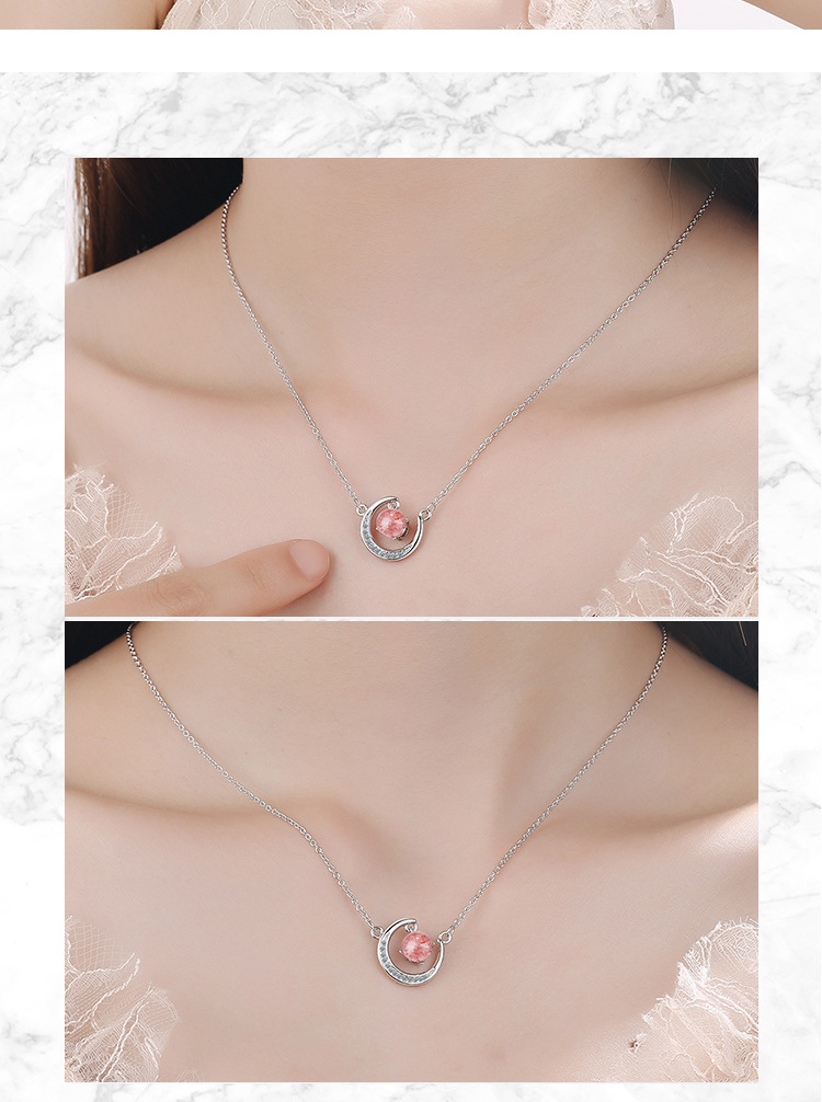 1631740327662587904 Strawberry pink crystal moon short chain