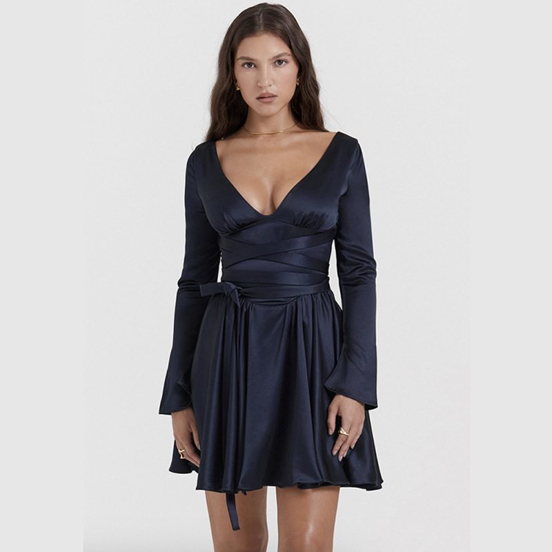 Flirt in This V-neck Sexy Backless Wrap Dress!