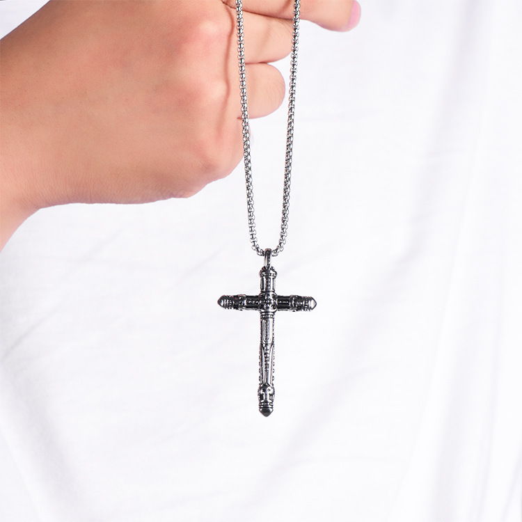Punk Style Titanium Vintage Cross Pendant Necklace