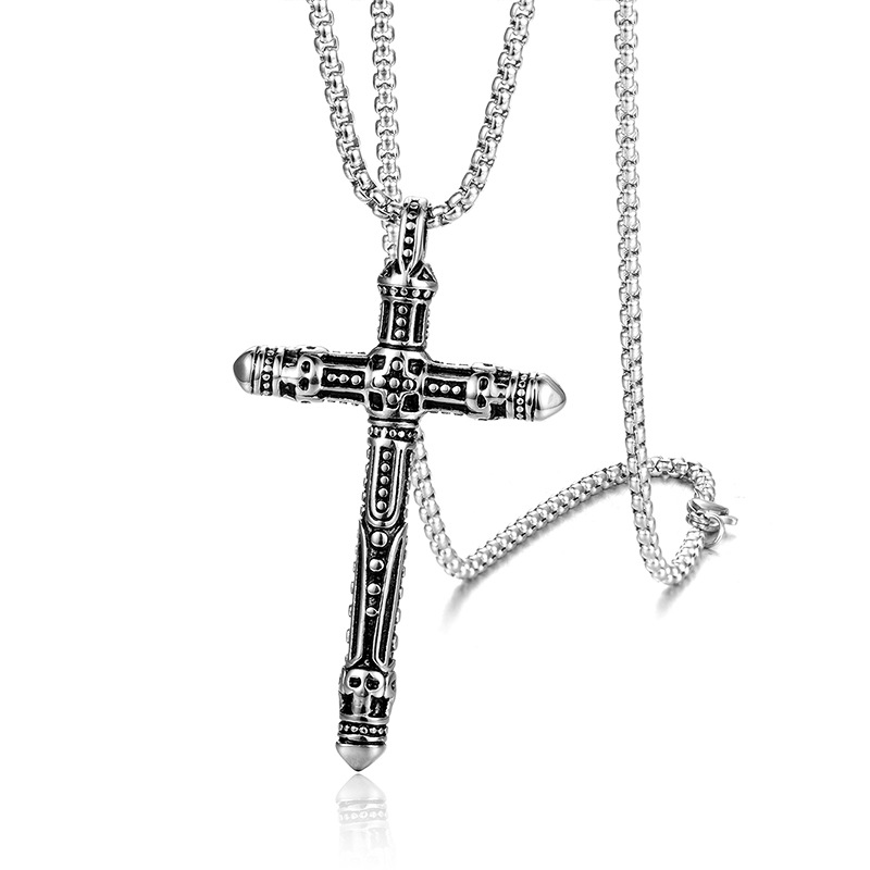 Punk Style Titanium Vintage Cross Pendant Necklace