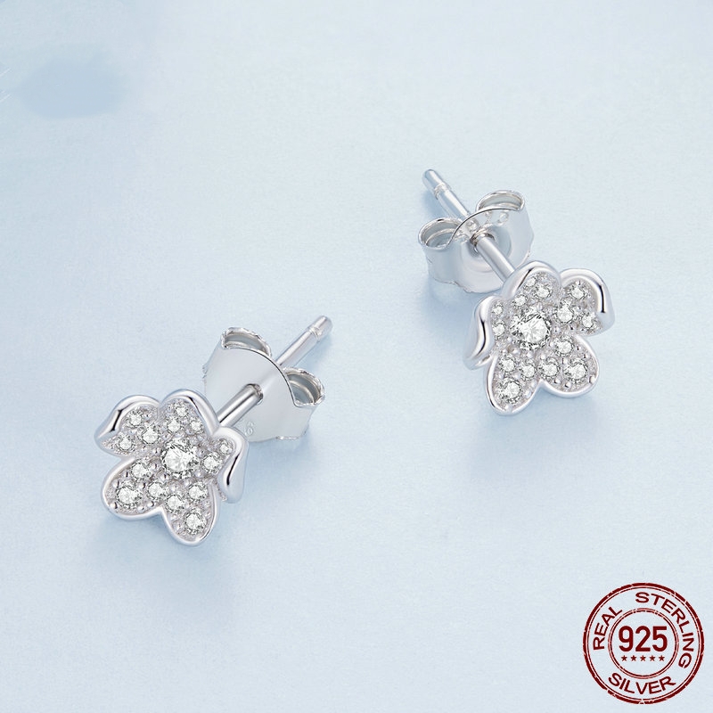 S925 Sterling Silver Flower Zircon Inlaid Stud Earrings