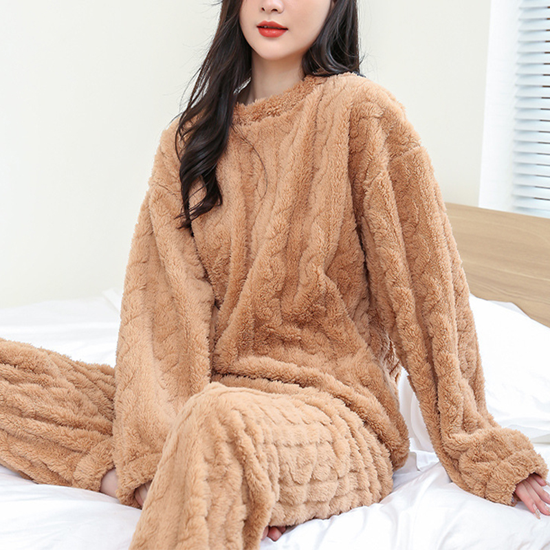 "Cozy up in style with our Fluffy Pajama Set – Thick coral velvet perfection for comfort!" image 4