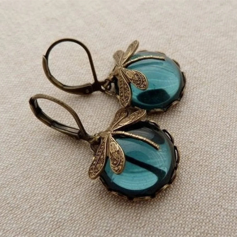 1722881365323681792 Fashion Jewelry Women's Earrings Hanging Vintage Dragonfly Pendant Earring Boho Chakra Blue Moonstone Drop Earrings For Women Wedding Charm Ethnic Jewellery
