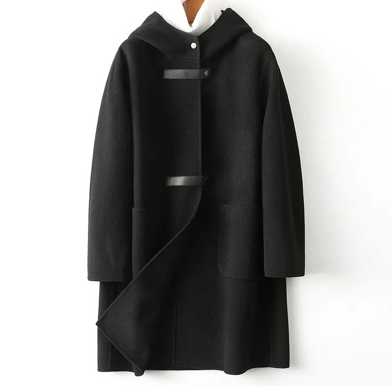 best loose fashion hooded double-faced wool overcoat