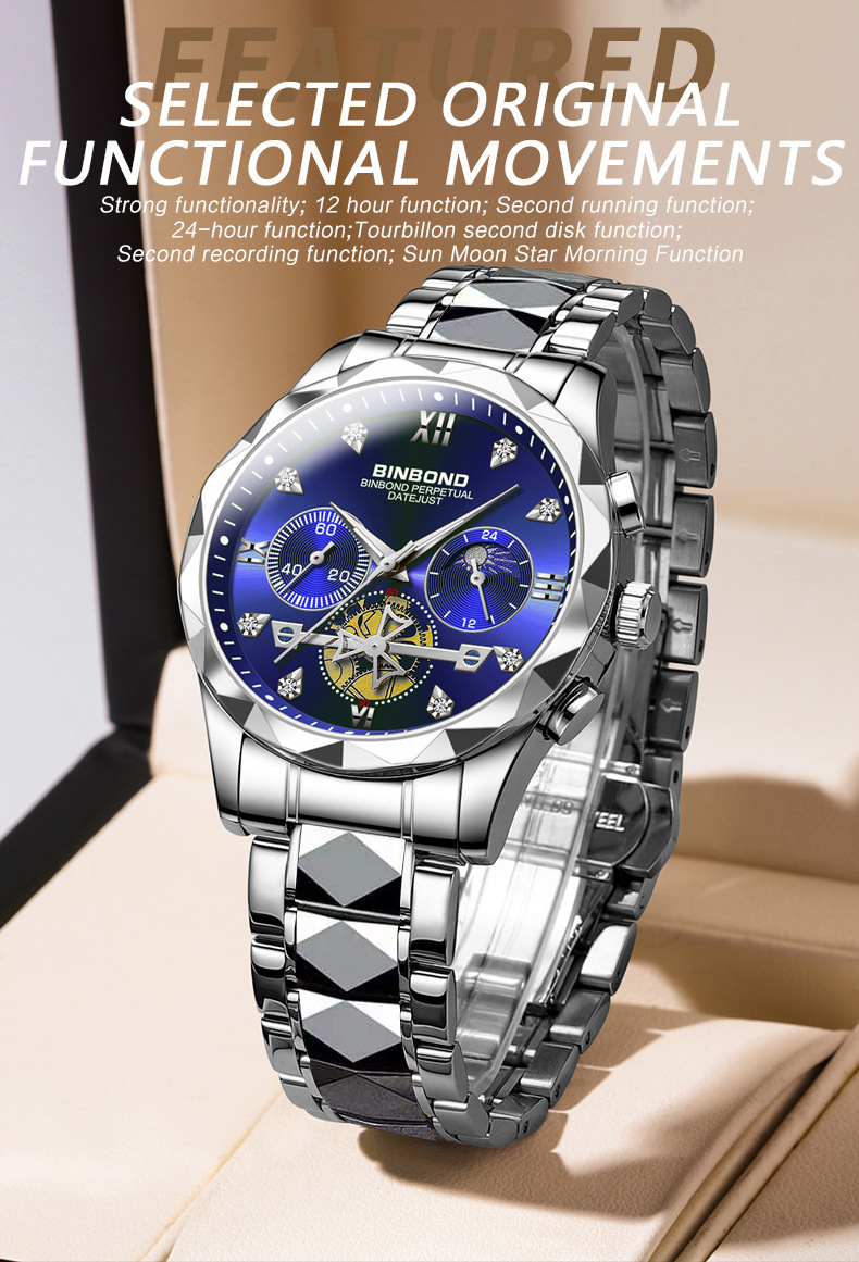 Binbond Steel Casual Multi-function Quartz Watch For Men B1236