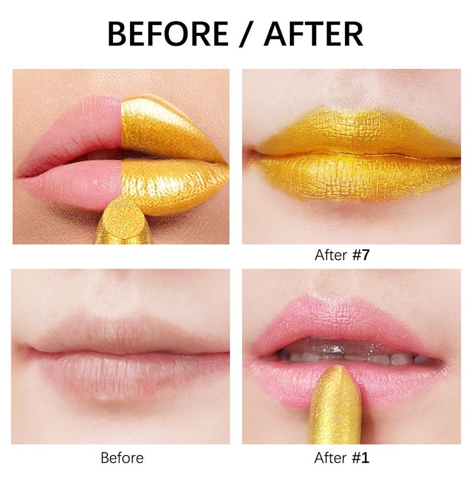 Gold Lipstick Before & After