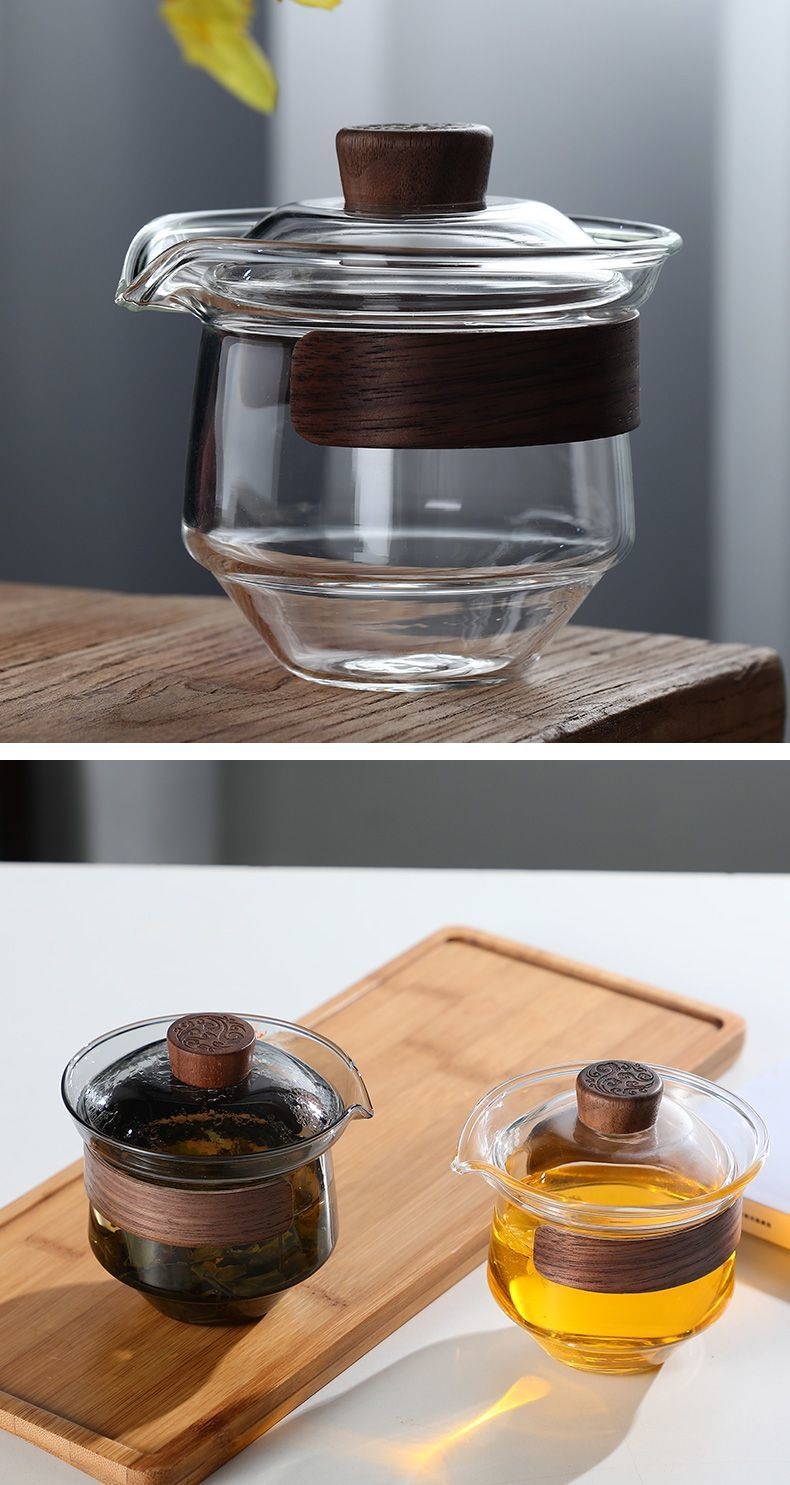 Glass Wood Japanese Style Tea Cup