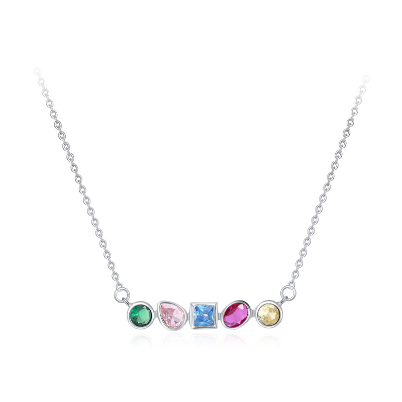 RadiantGem Geometric Necklace Silver Rainbow Zircon Necklace