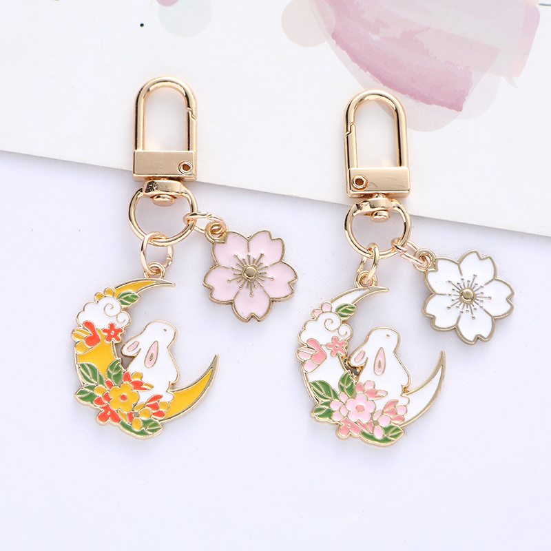 Cute Moon Keychains Sakura Rabbit Keyring