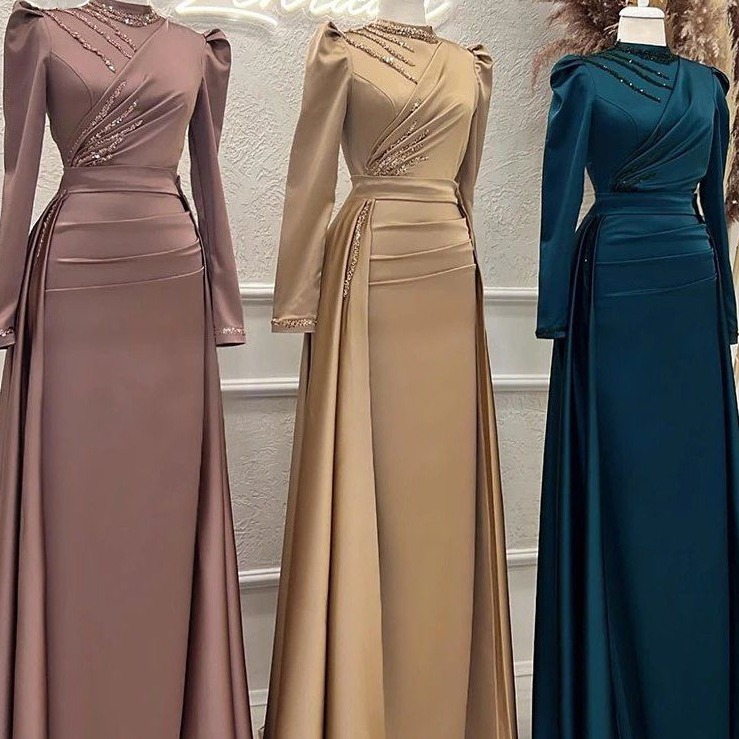 Radiant Muslim Wedding Gown – Beaded Satin Set for Unforgettable Elegance 55 2404221013090322000