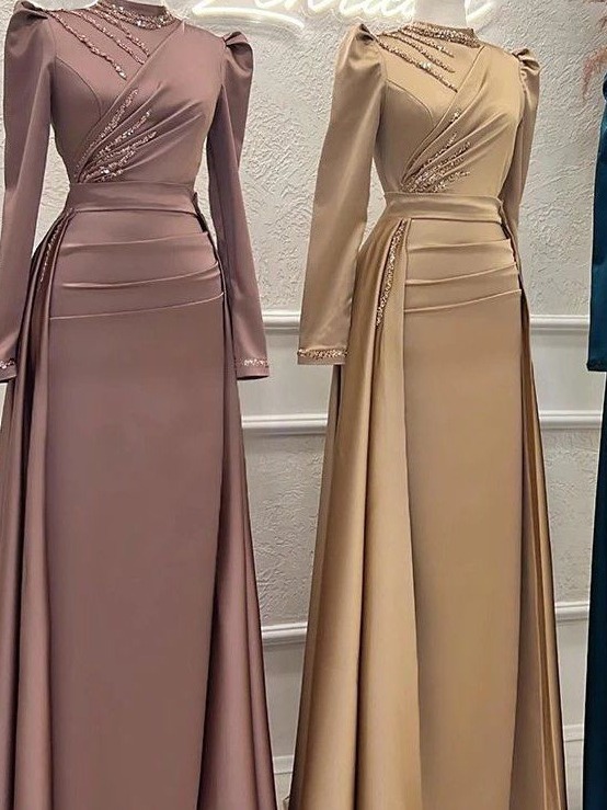 Radiant Muslim Wedding Gown – Beaded Satin Set for Unforgettable Elegance 56 2404221013090323900