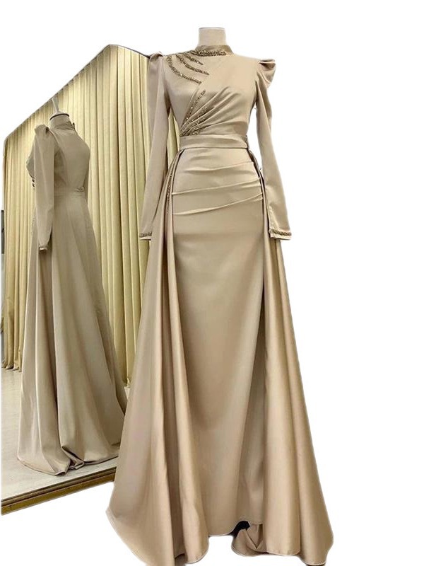 Radiant Muslim Wedding Gown – Beaded Satin Set for Unforgettable Elegance 57 2404221013100321400