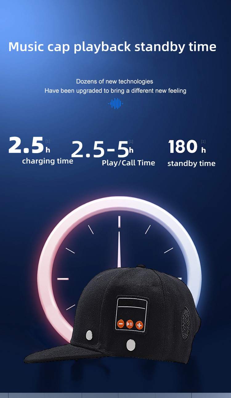 Music cap playback standby time - Dozens of new technologies . Have been upgraded to bring a different new feeling. Charging time: 2.5h Play/Call Time: 2.5-5h Standby time: 180 h 