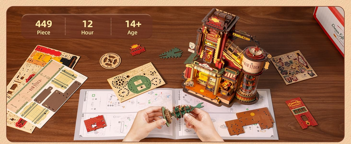 ROBOTIME 3D Wooden Puzzle Gift Factory Model Kits for Adults to Build