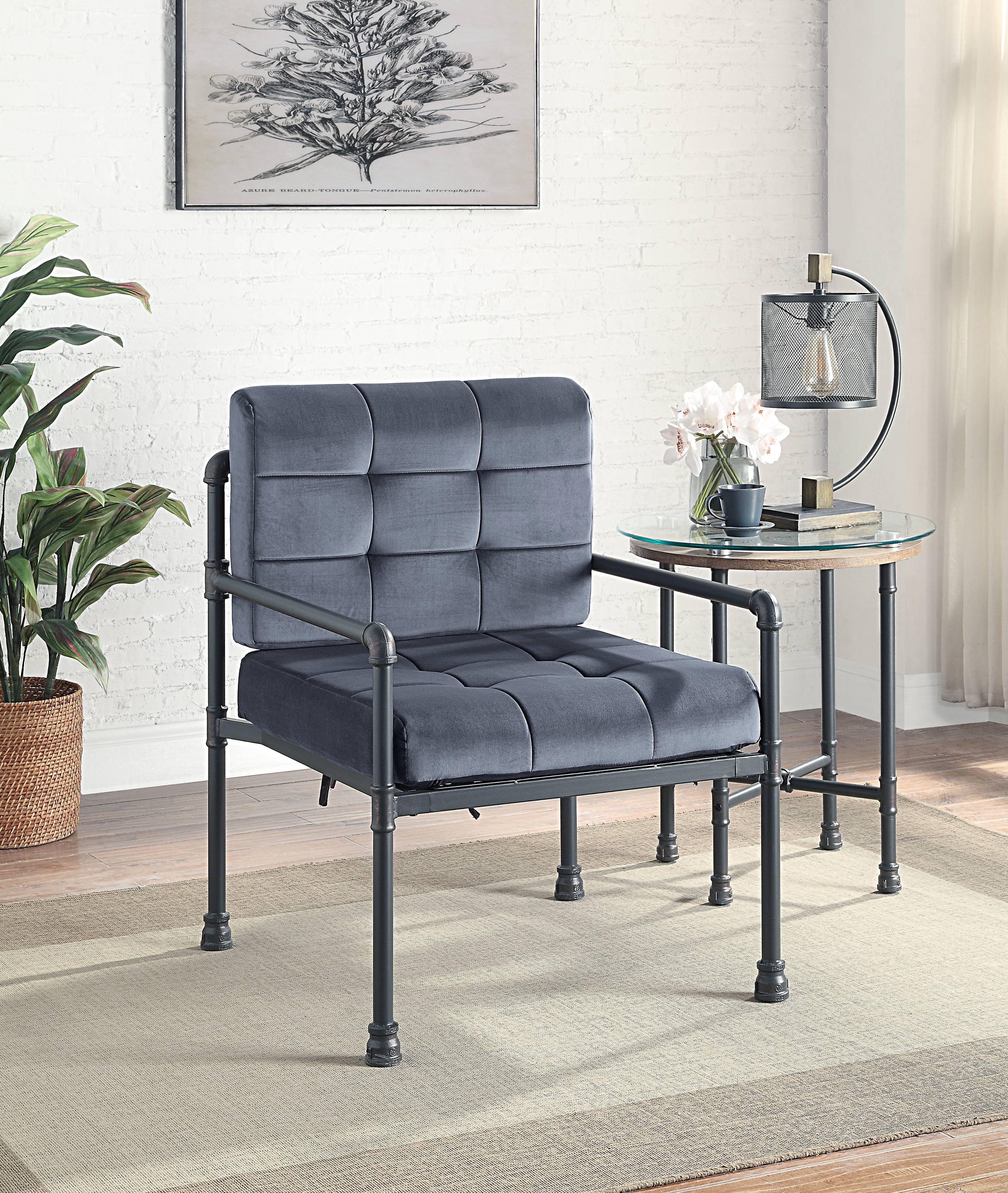 Brantley Gray Velvet & Sandy Gray Finish Accent Chair GRAY