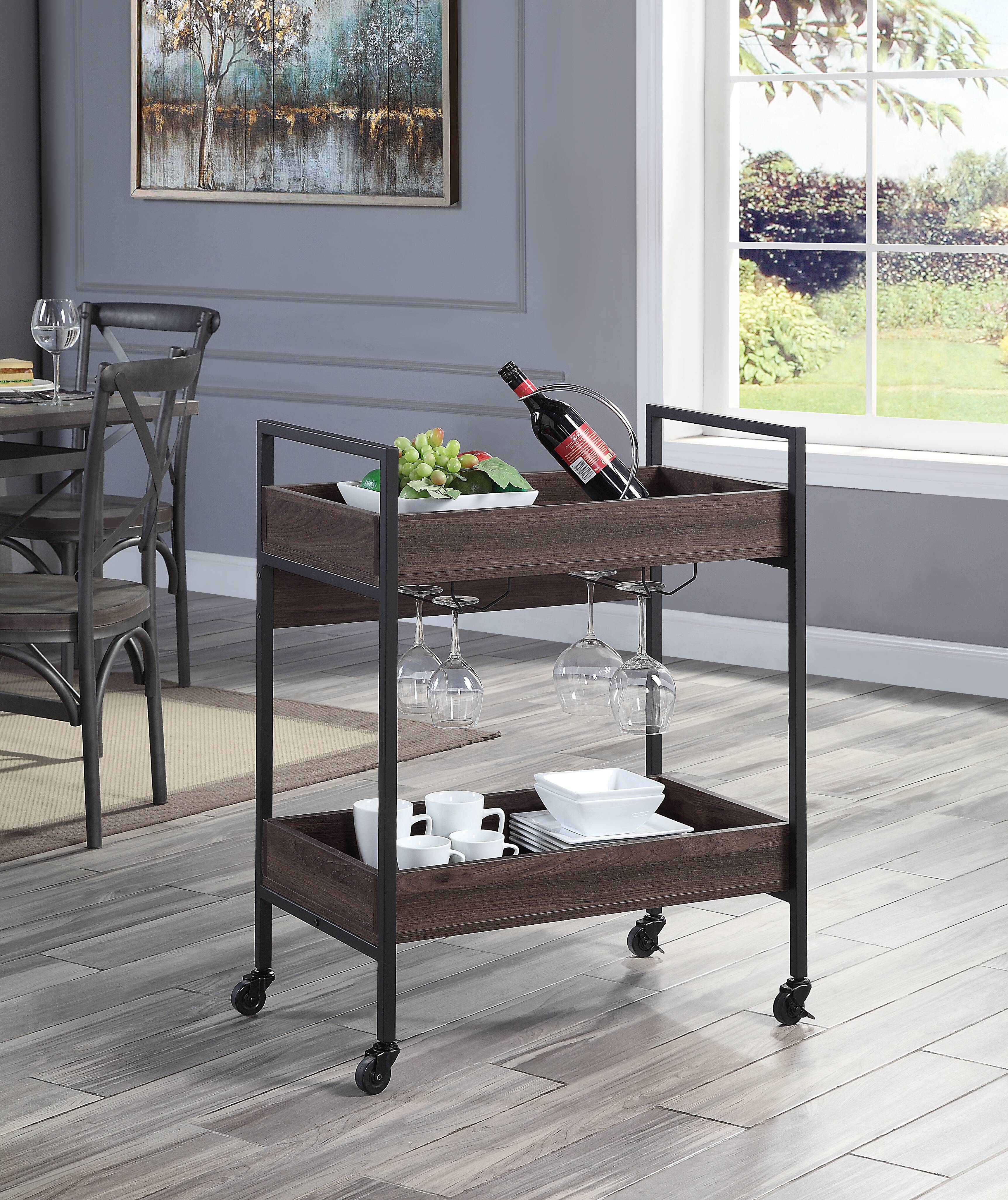 Jerrick Walnut & Black Finish Serving Cart Black walnut