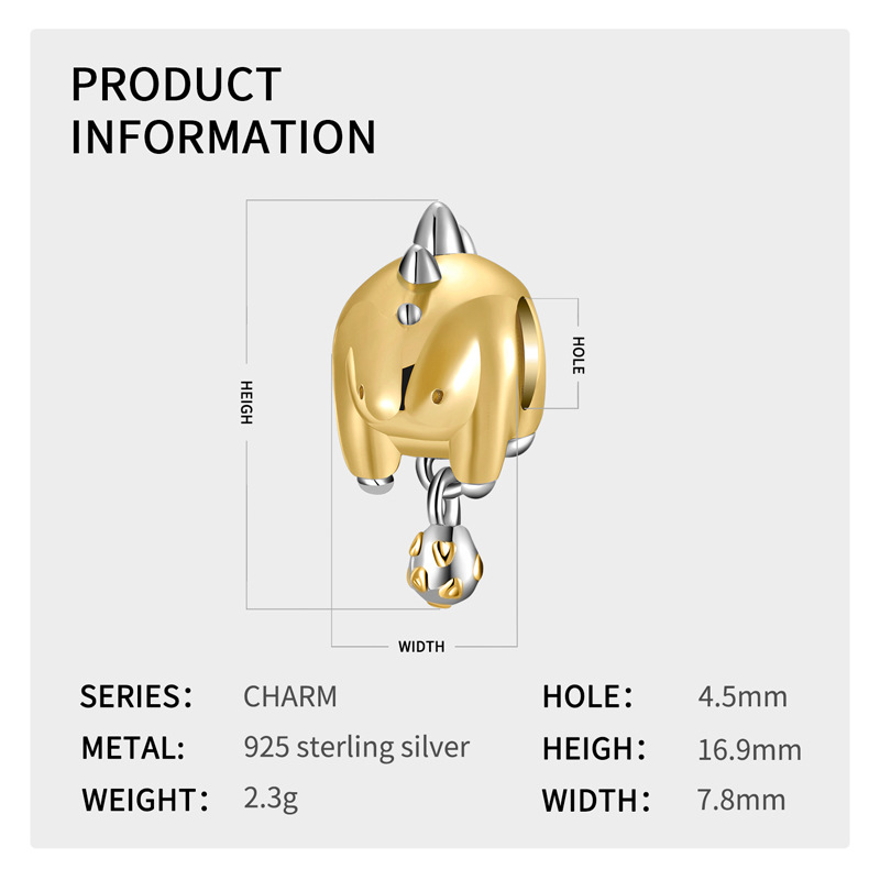 182d2530 04ba 4730 9b68 2763524bafaf Stegosaurus Dinosaur S925 Sterling Silver Gold Plated Beaded Women's Bracelet Necklace Diy Accessories