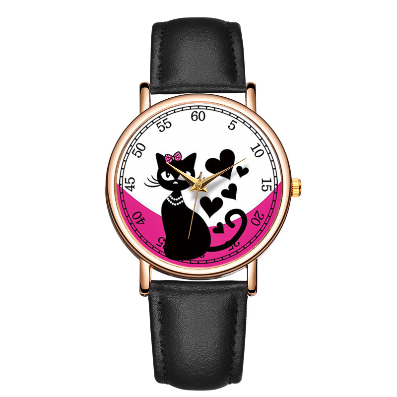 1845259e d30f 4195 90ba d35067d52a44 Cat playful quartz watch fashion cute casual rose gold shell powder watch