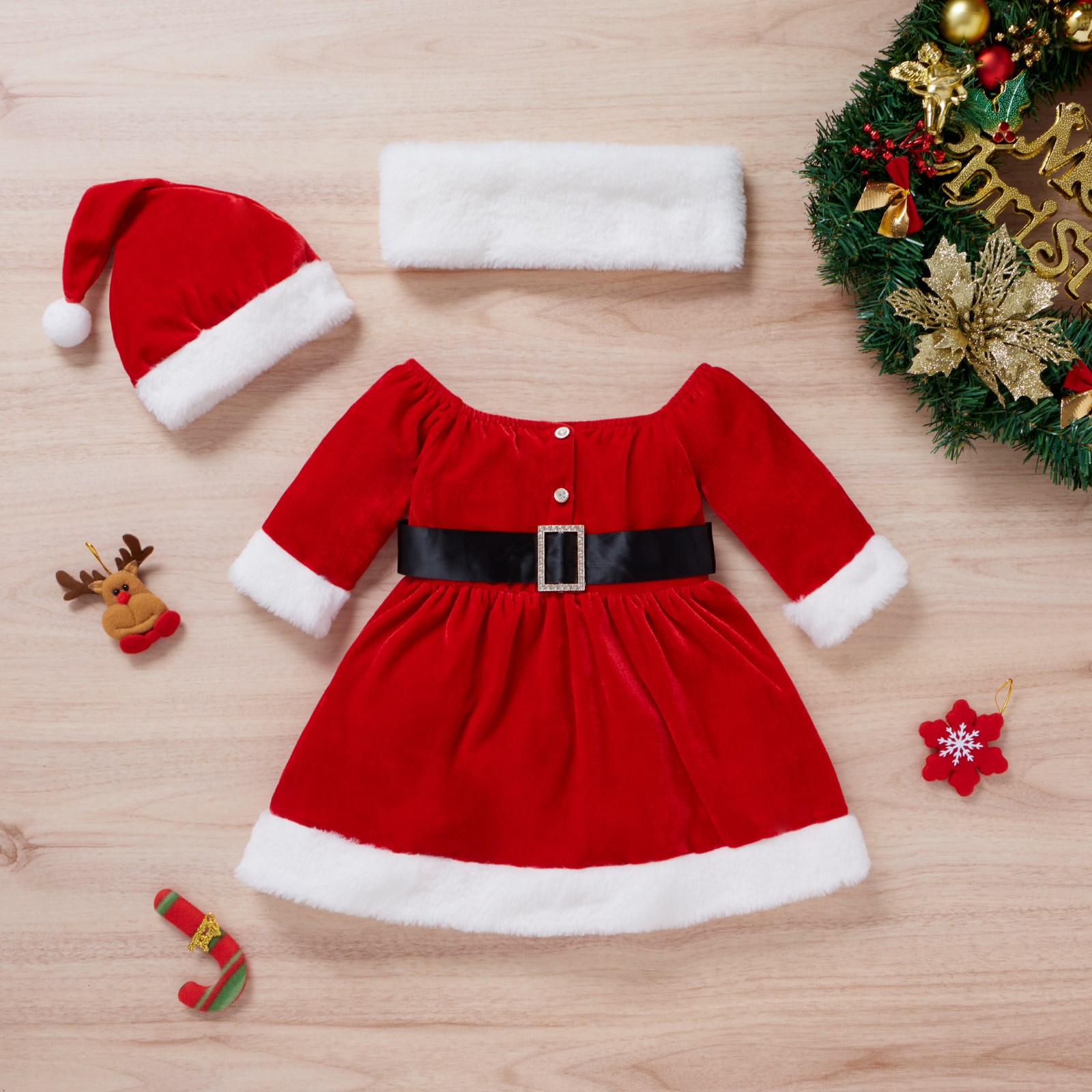 Adorable Toddler Christmas Dress with Hat & Scarf – festive charm for your little one! Available now. image 2