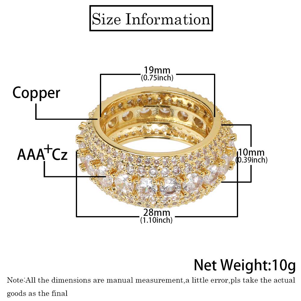 19b20872 4cca 4d9f 9321 52d4222205a1 Hip Hop Copper Micro Set Five Row Full Zircon Ring Real Gold Plating