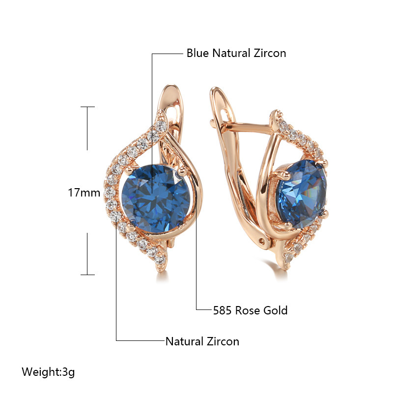 quality,q 100 Women's Fashion Rose Gold Blue Zircon Earrings