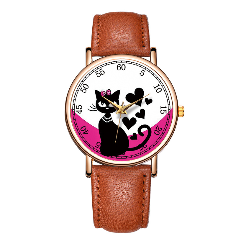 1bc7bea6 bc34 4dfd b3f2 9af8a5924f8c Cat playful quartz watch fashion cute casual rose gold shell powder watch
