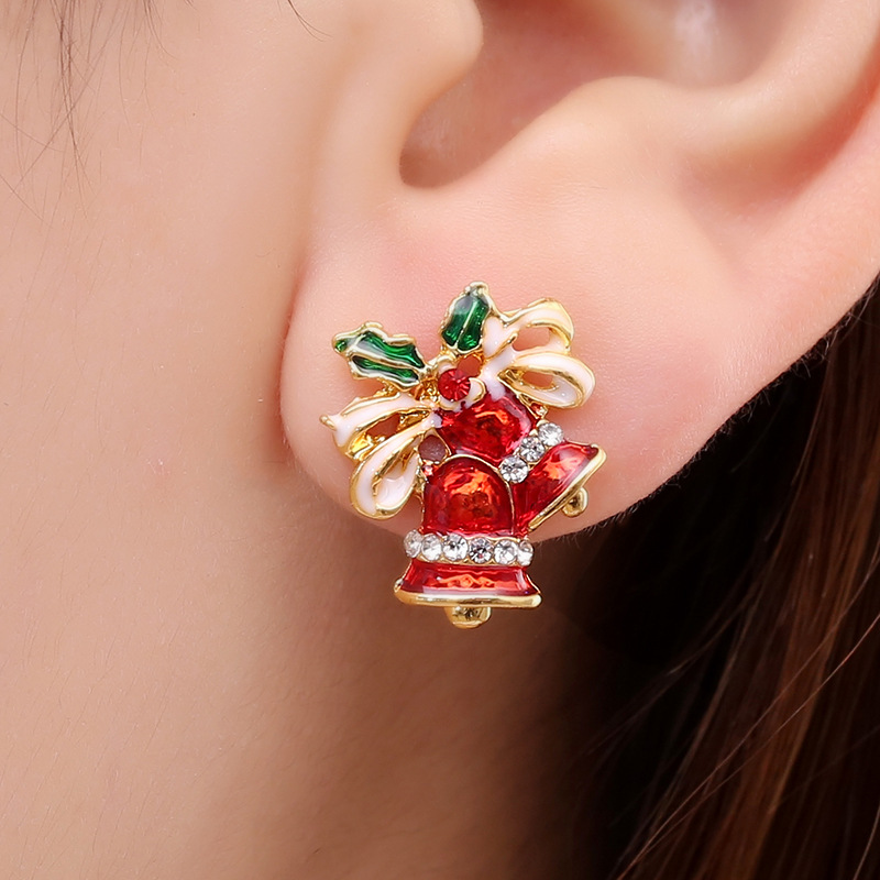1c5cf9aa 657e 473d a07d 0e3f979588d9 Christmas Gift Dripping Oil Bow Bell Earrings
