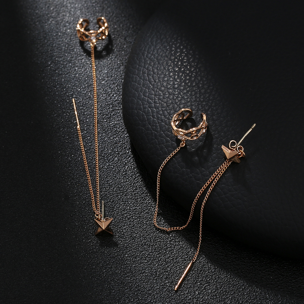 1d94304a 4c29 49c4 aade 435ee64804b4 Geometric Tassel Earrings Women's Long Diamond Inlaid New Fashion Net Red Temperament Earrings Face Show Thin Ear Line Jewelry