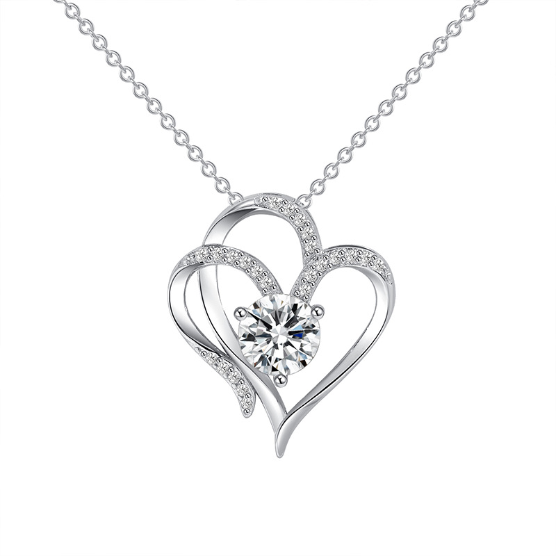 "Dazzling Zircon Double Love Necklace – Rhinestone-inscribed, personalized heart pendant. Perfect Valentine's Day clavicle chain for women."