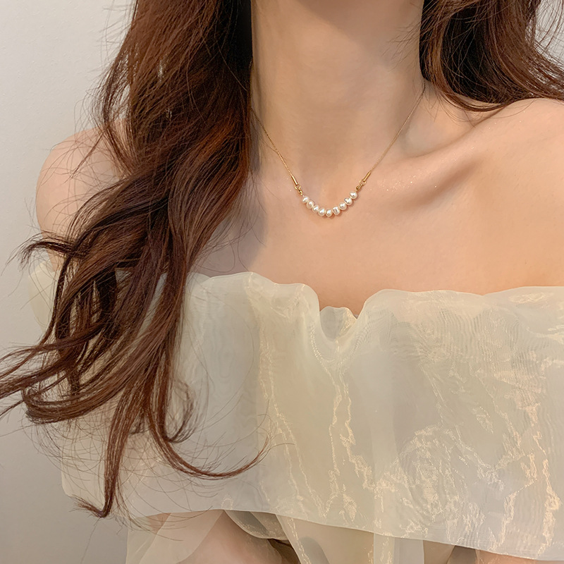 1de9845b 8c0e 4bca 8eca 13b36ab88c97 Titanium Steel Oval Freshwater Pearl Necklace Necklace Women's Gold Silk Clavicle Chain