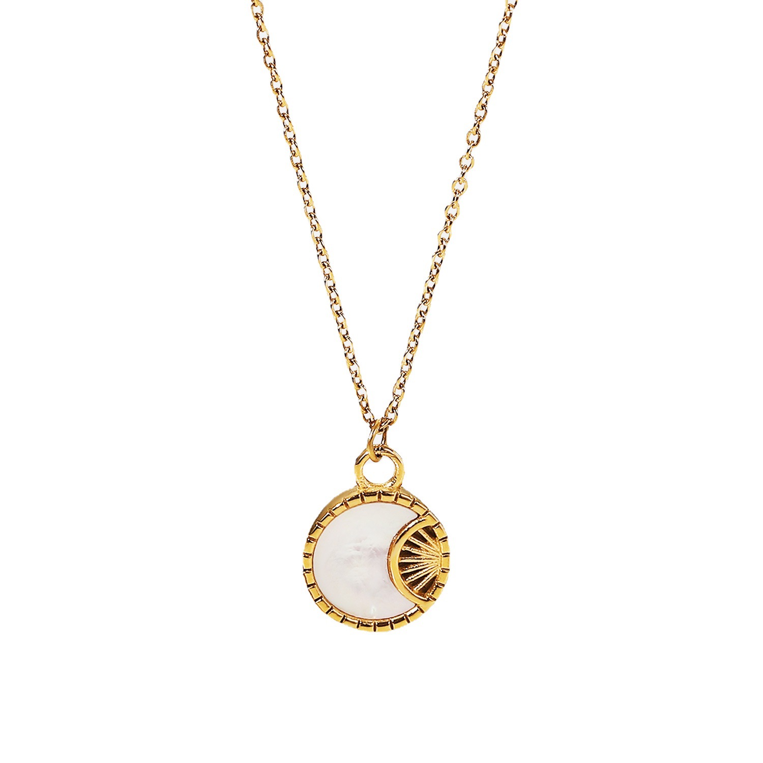 1e6e4c7e 6dce 4d43 a4f1 7ab43dc2588c Stainless Steel White Shell Moon Necklace Gold-plated Round