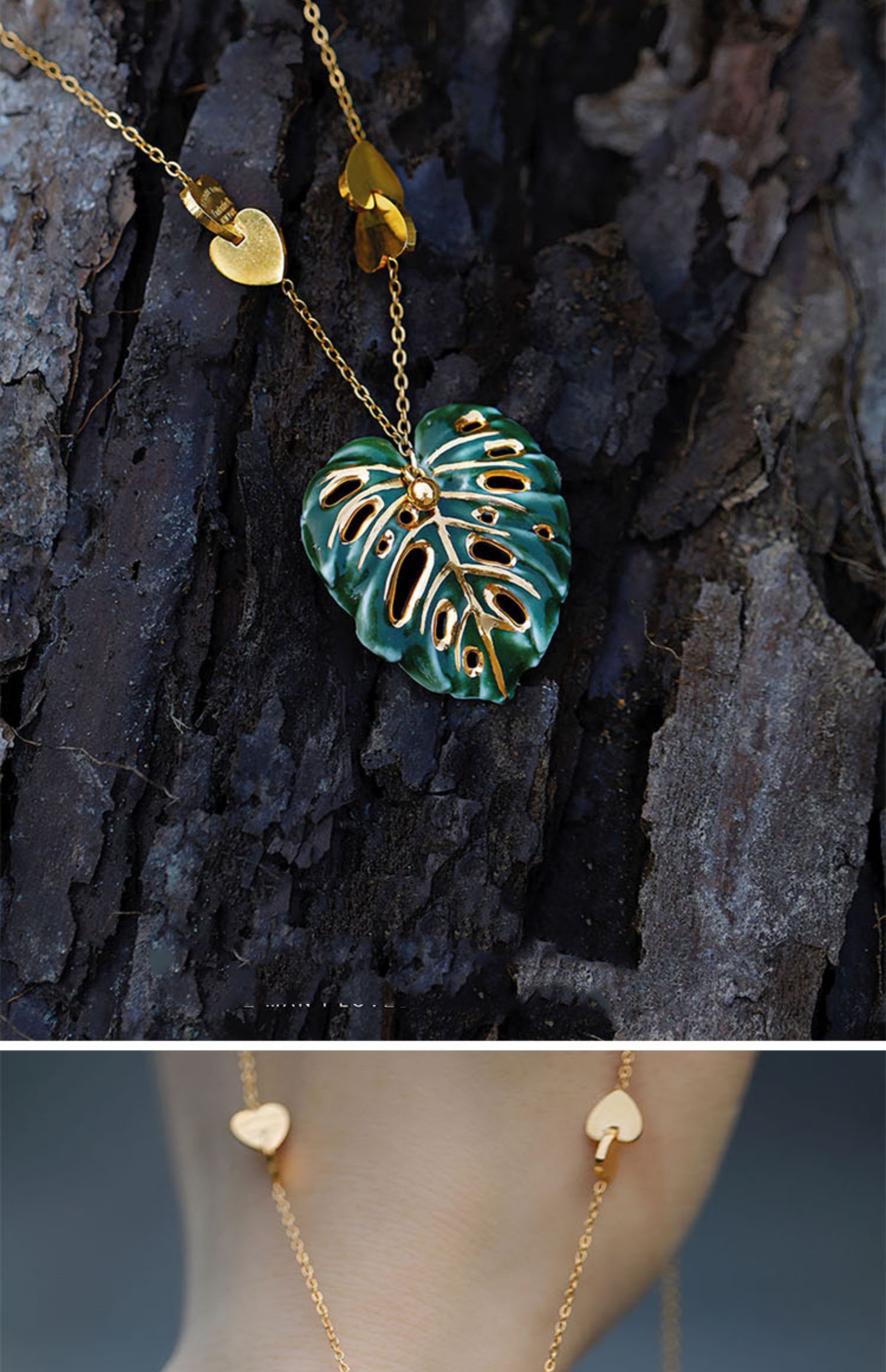 1ee14632 44e2 4866 9911 53b12809af2f Green Gold Ceramic Titanium Steel Stacked Necklace