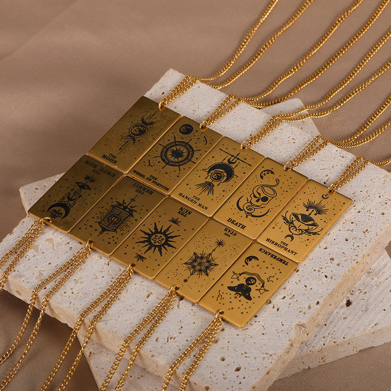 1f3f5e35 8b58 409d 9e29 1f62fa405578 18k Yellow Gold Stainless Steel Tarot Pattern Necklace
